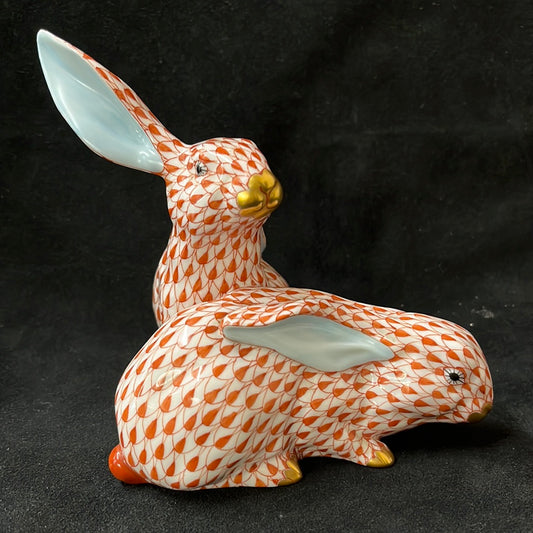 Discontinued Herend Hungary Porcelain Rust Fishnet Rabbit Figurine