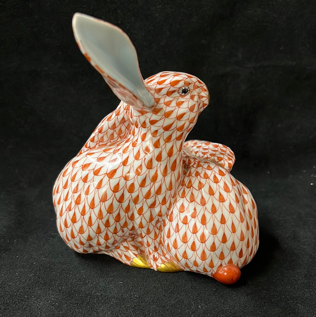 Discontinued Herend Hungary Porcelain Rust Fishnet Rabbit Figurine