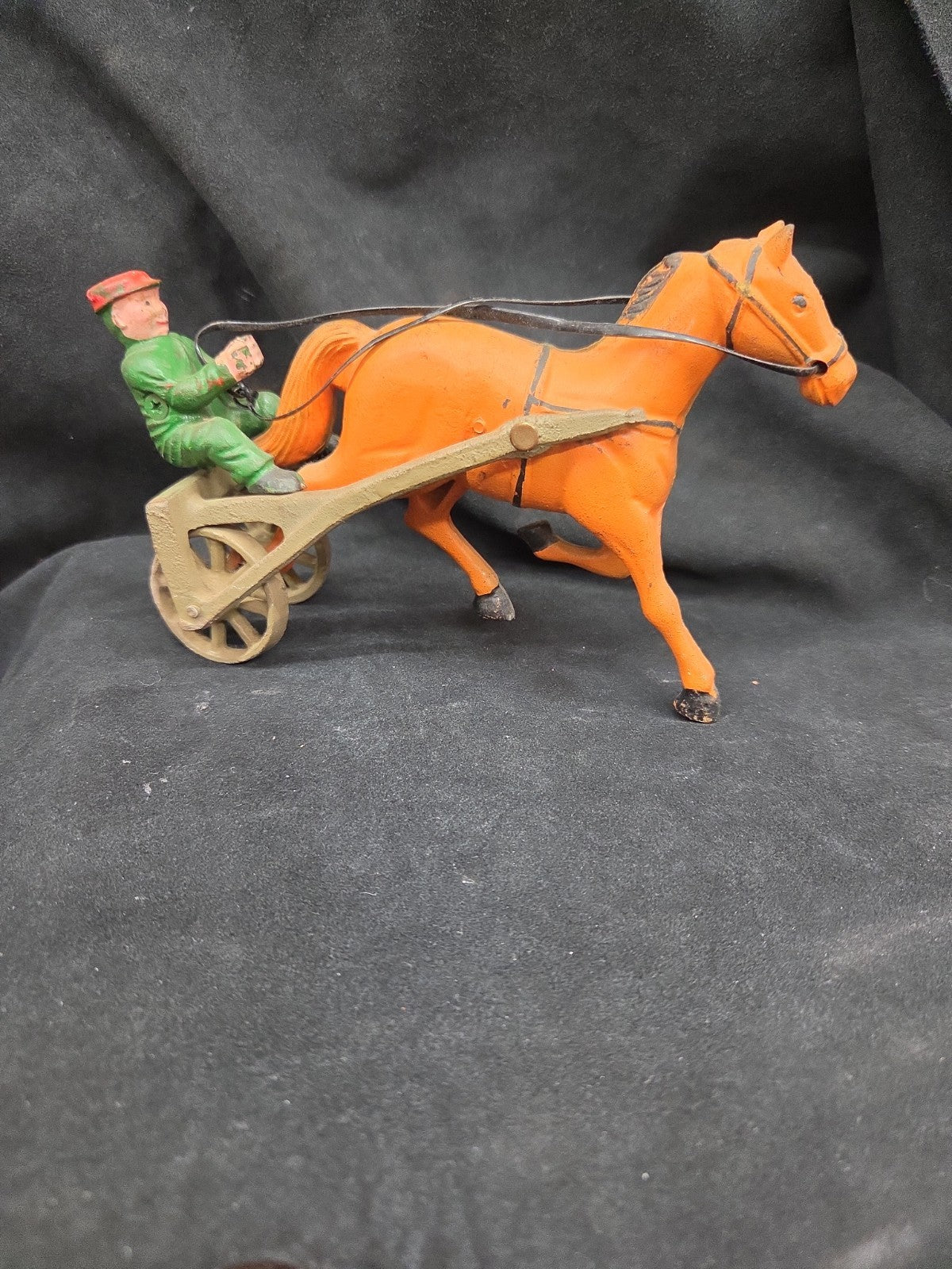 Vintage Cast Iron Horse with Sulky and Driver Toy