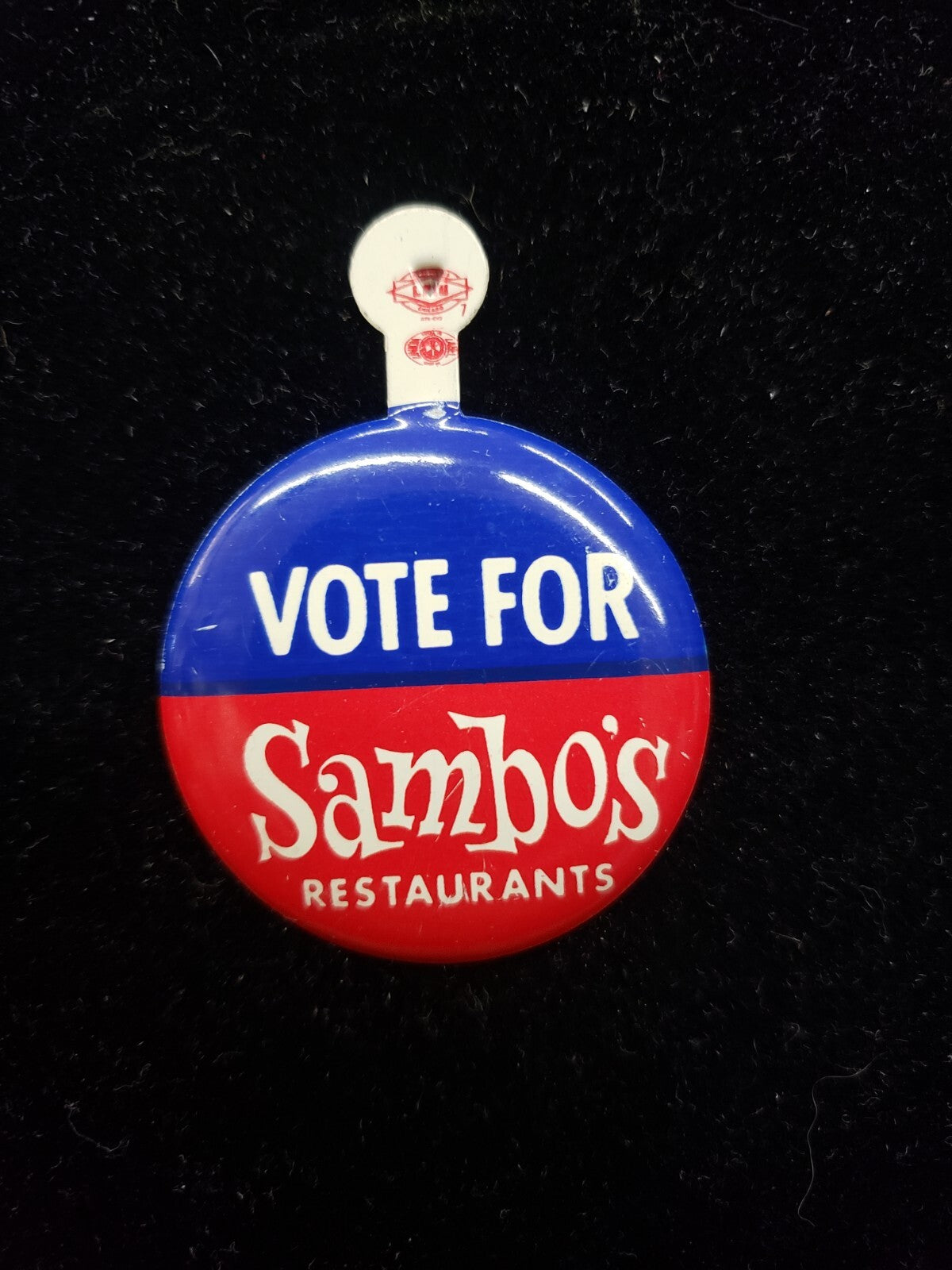 Vintage Sambo's Restaurant Metal Tab Pin  Advertising