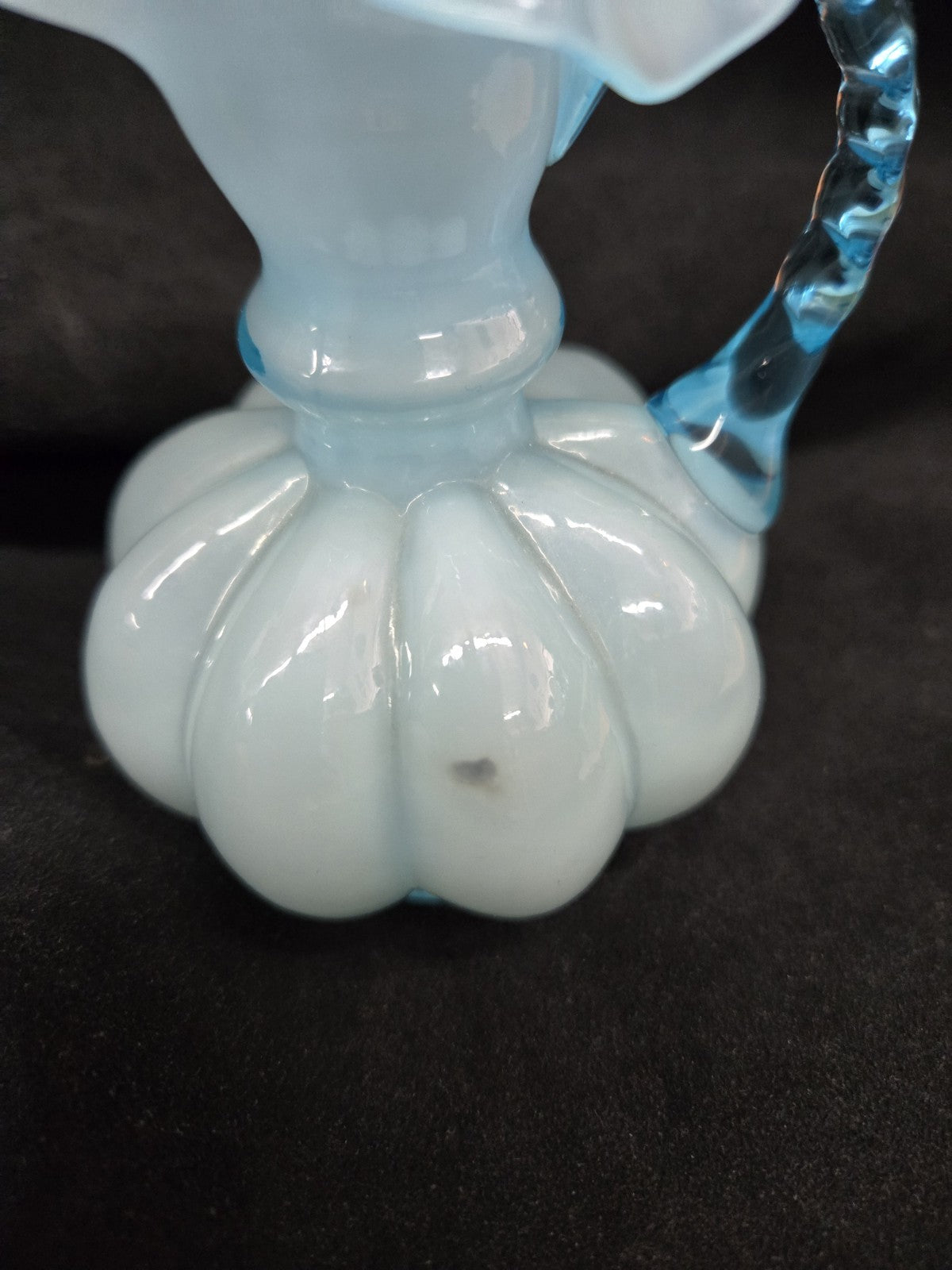 Fenton Blue Aqua Pitcher Ruffled Caged Glass