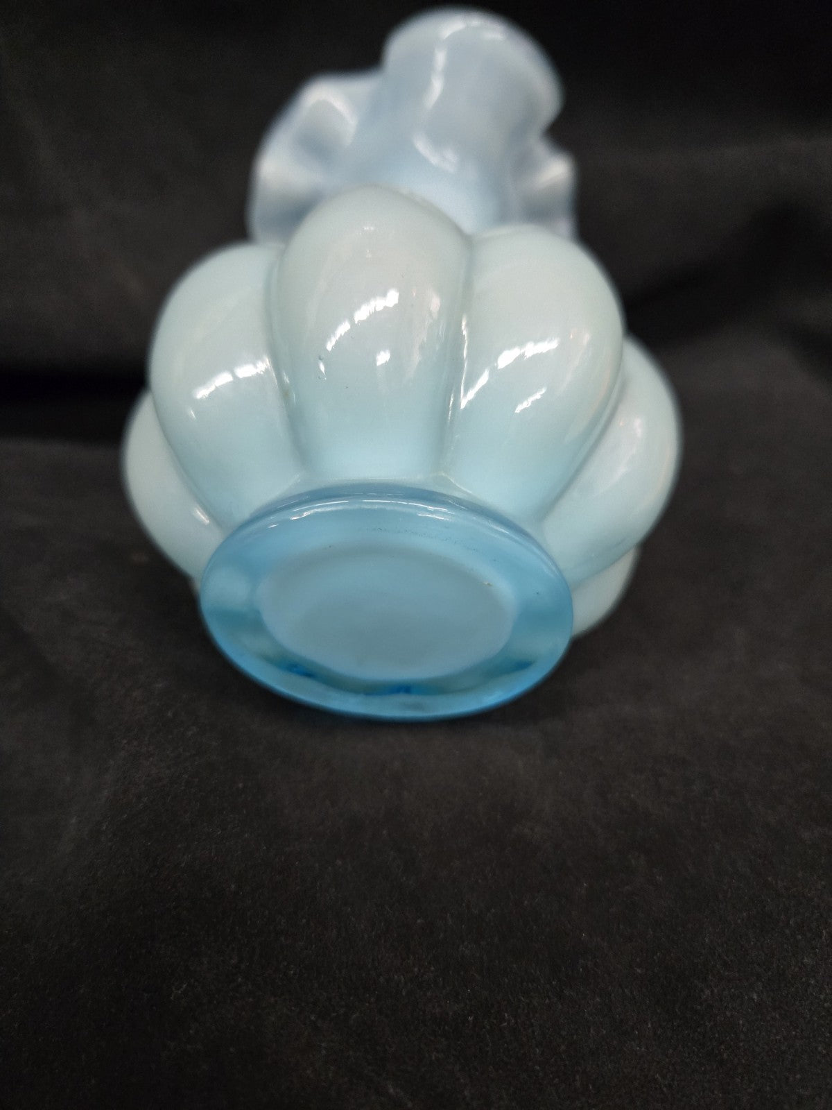Fenton Blue Aqua Pitcher Ruffled Caged Glass