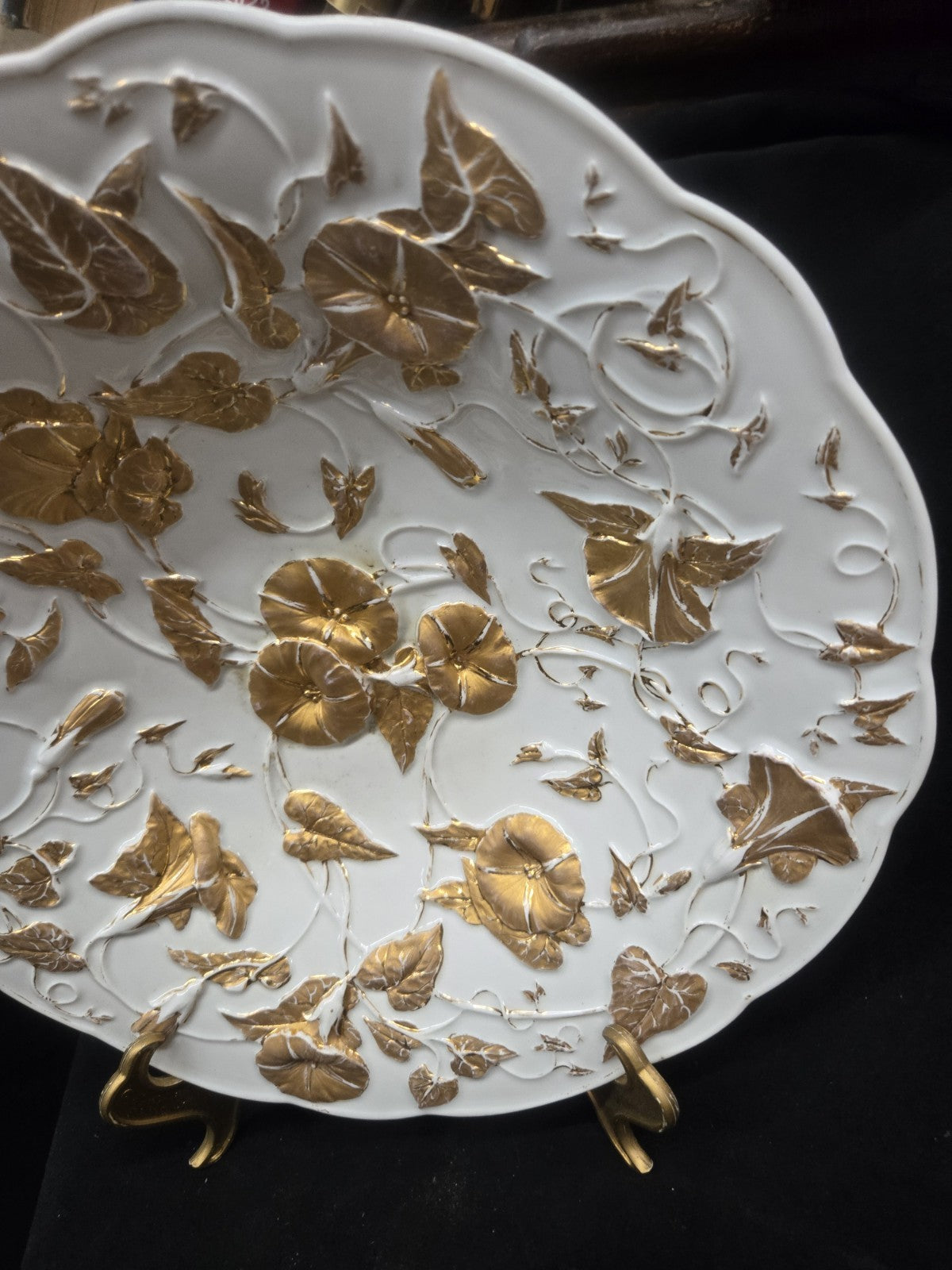1815-1924 Meissen Gold Gilt Cabinet Plate Morning Glory Vines