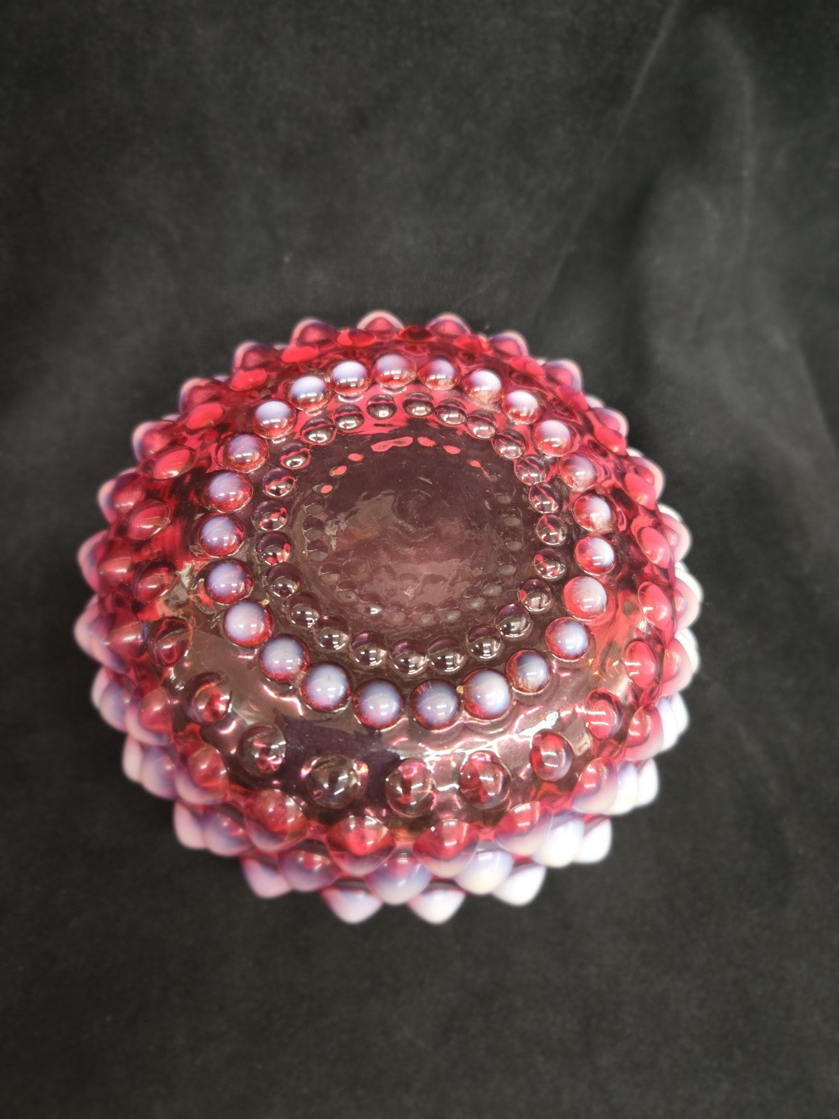 Antique Hobbs Brockunier Cranberry Opalescent Hobnail Candy Dish