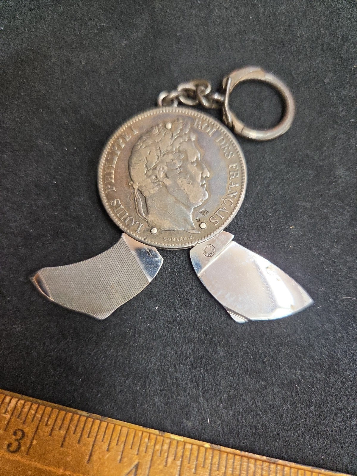 1833 Louis Philippe 5 Francs Silver Coin Eloi Folding Multitool Knife Manicure