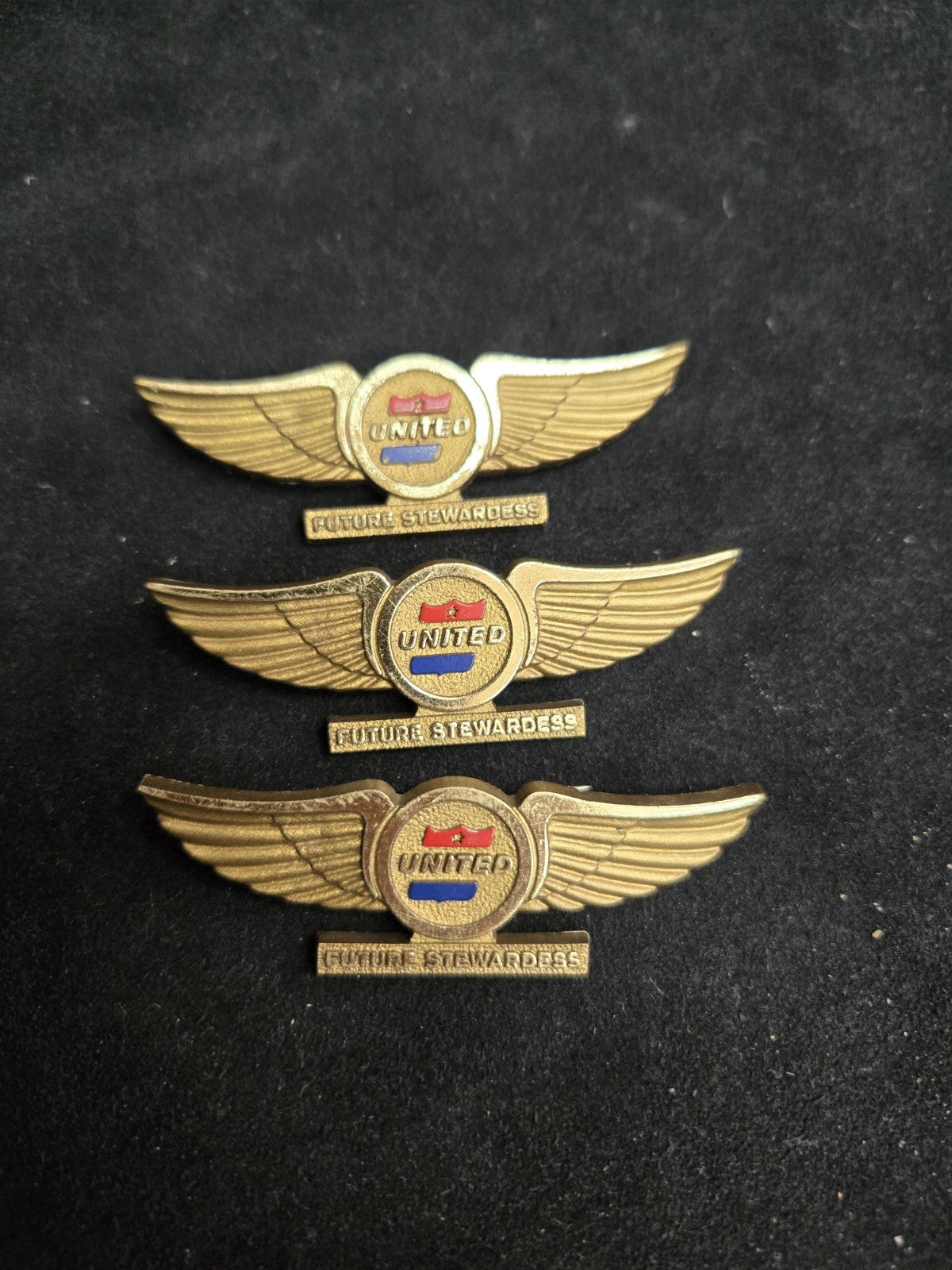 Lot of 3 Vintage United Airlines Wings - Future Stewardess Pin Chest Pin