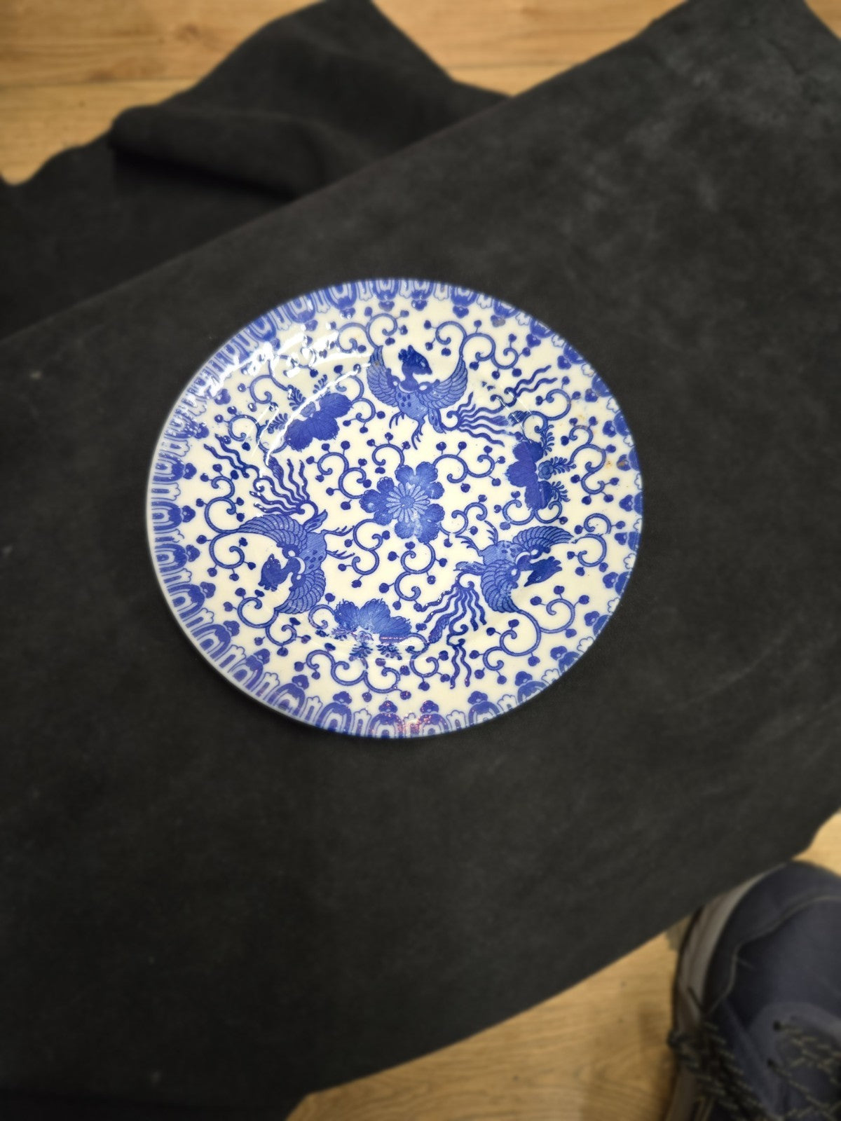 Vintage Flying Phoenix l BLUE AND WHITE PLATE MADE IN JAPAN 