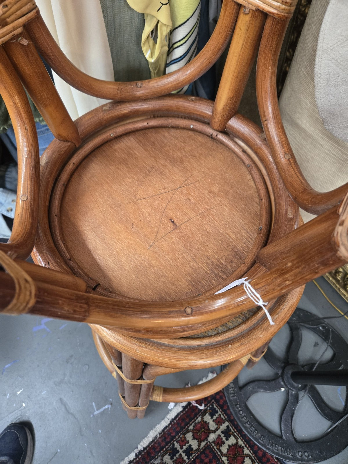 Pair Of Vintage Bent Bamboo Rattan Bar Stools