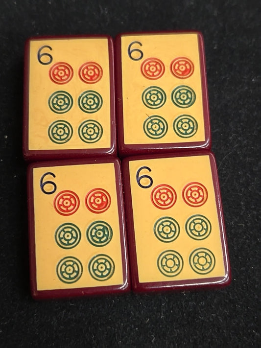 Four Enrobed Burgundy Bakelite Catalin Mahjong Tile Replacements | Six Dot