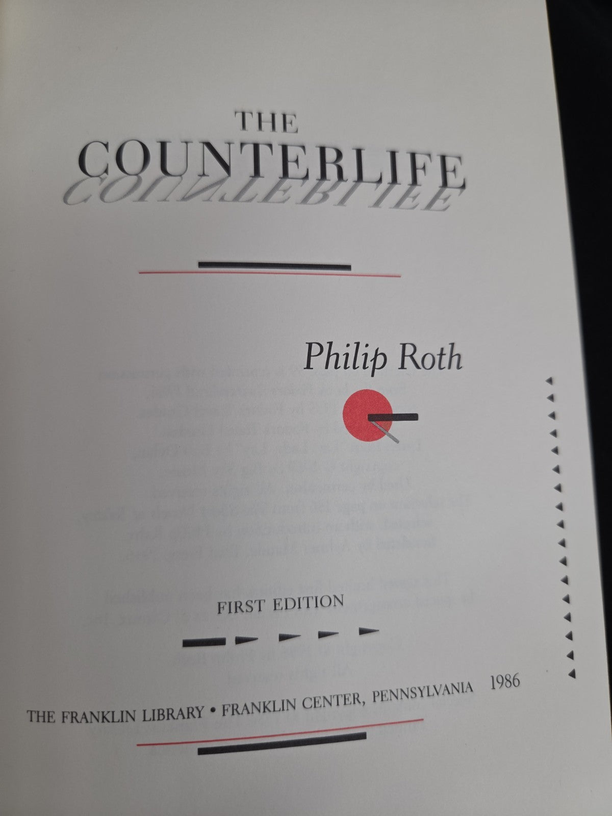 THE COUNTERLIFE By Philip Roth (Franklin Library Signed 1st Edition 1986)
