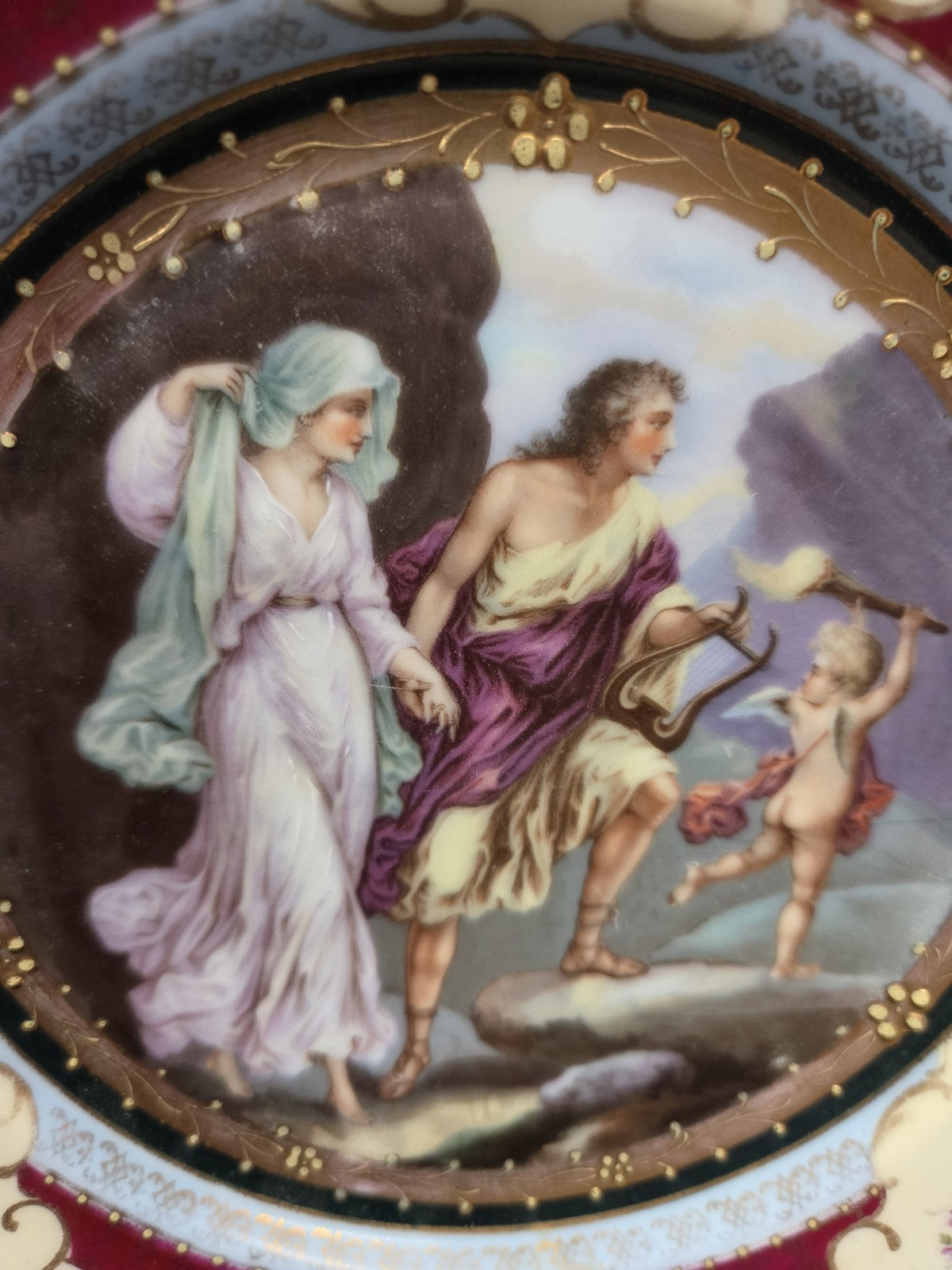 Fine Antique Royal Vienna Hand Painted Plate Beautiful Couple Cupid Portrait