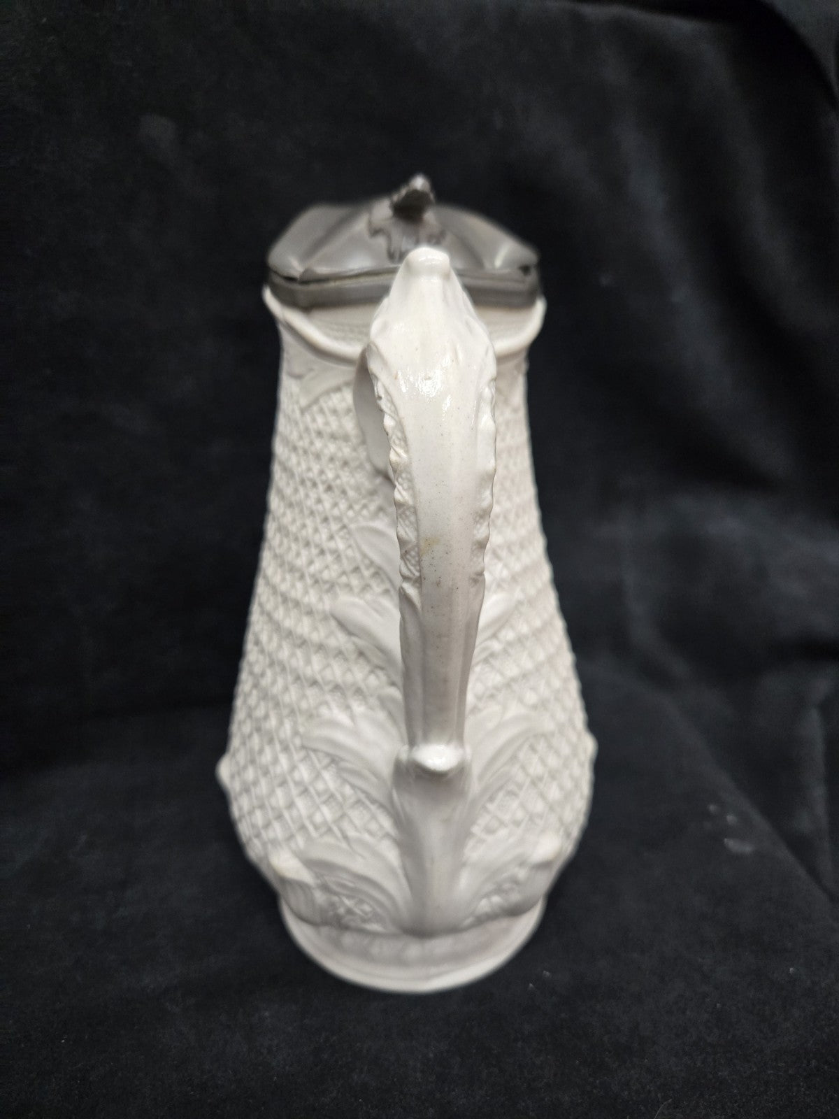 1850's White Stoneware Salt Glaze Relief Molded Water Jug Pitcher Victorian