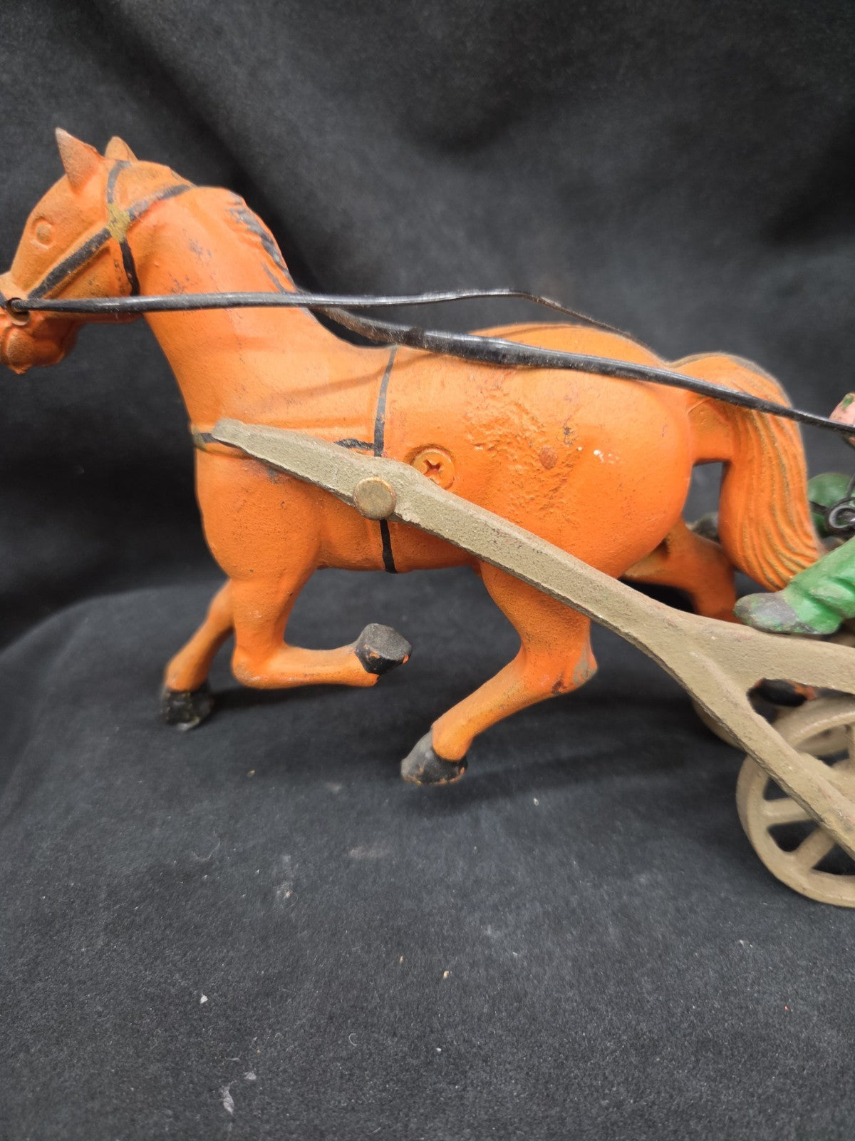 Vintage Cast Iron Horse with Sulky and Driver Toy