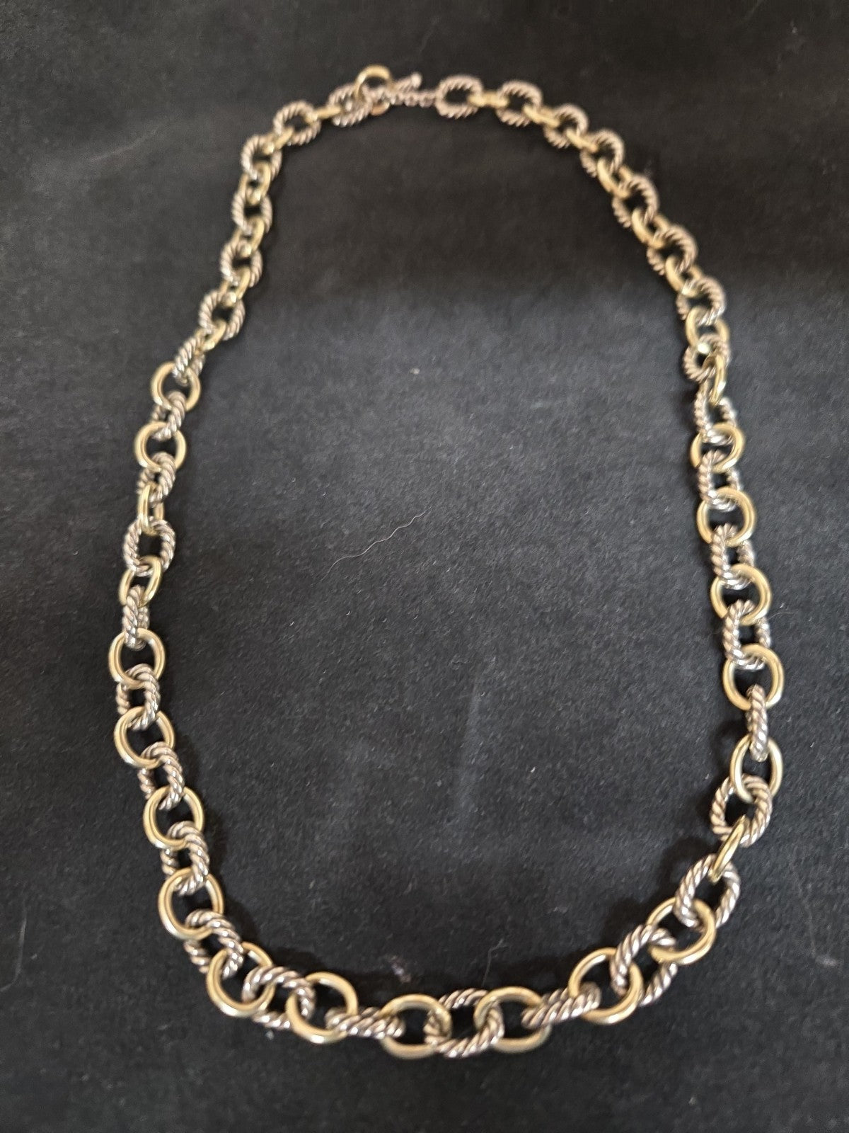 David Yurman Sterling Silver & 18K Gold Charm Oval Link Necklace 22” 