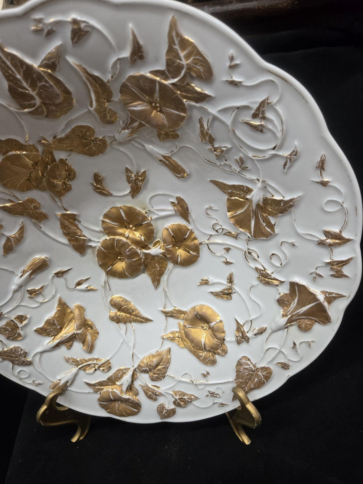 1815-1924 Meissen Gold Gilt Cabinet Plate Morning Glory Vines