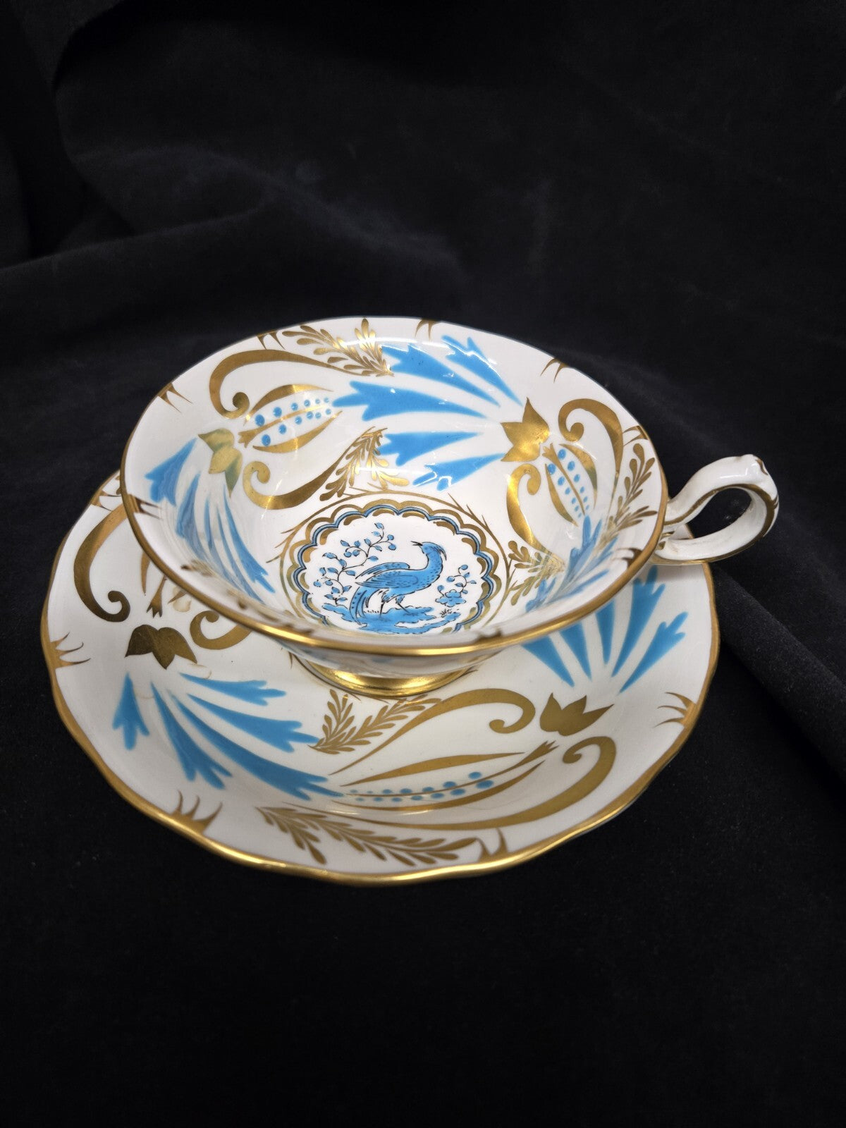 Tea Cup - Royal Chelsea England Bone China Turquoise & Gold Bird of Paradise
