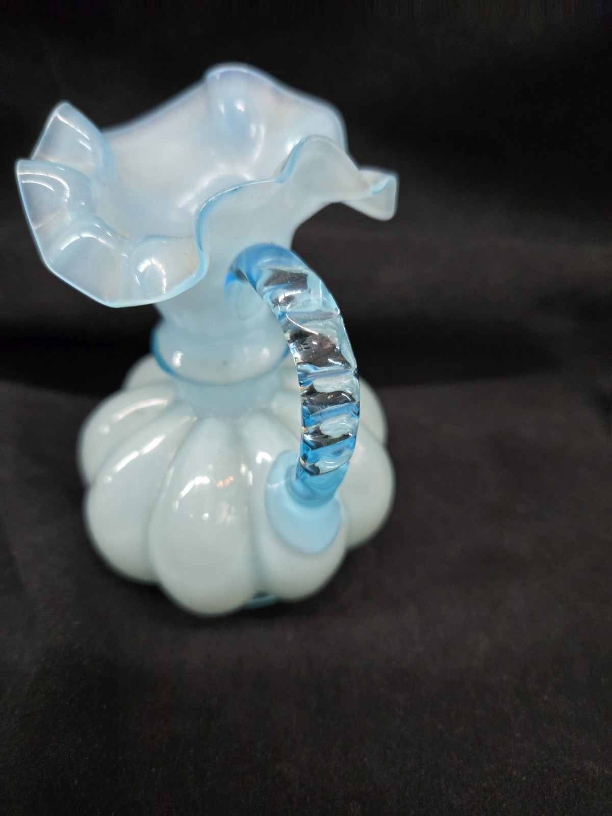 Fenton Blue Aqua Pitcher Ruffled Caged Glass
