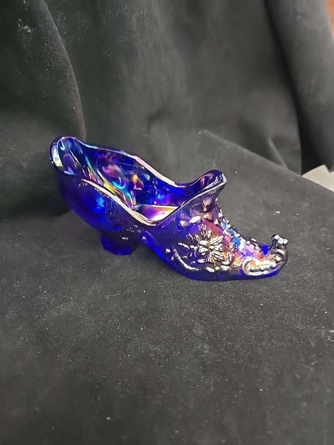 Vtg Mosser Carnival Glass Iridescent Cabbage Rose Slipper Excellent