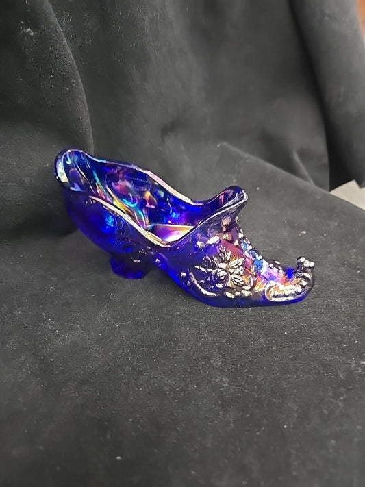 Vtg Mosser Carnival Glass Iridescent Cabbage Rose Slipper Excellent