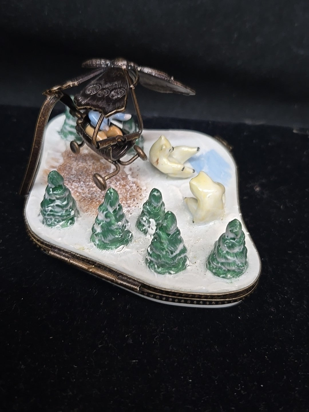 Hand Painted Limoges Trinket Box Polar Bears Butterfly France Peint Mein Rare