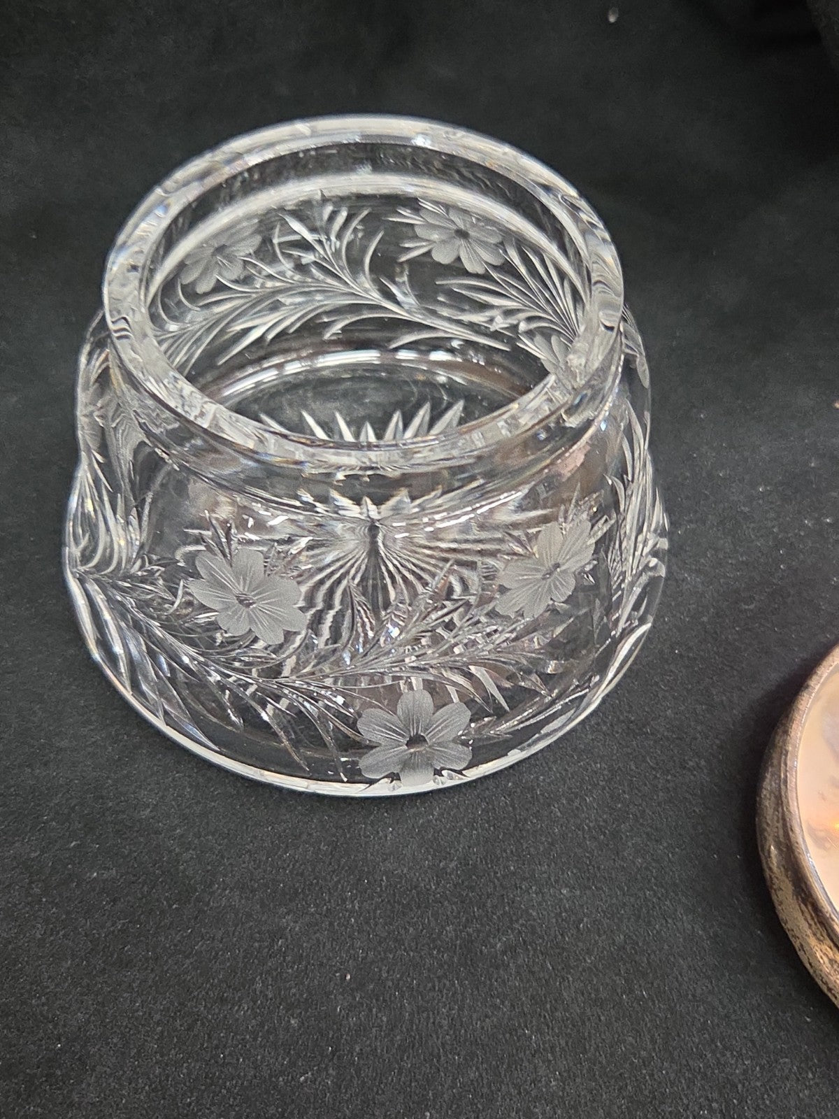 Antique Art Nouvea Guilloche Enamel Sterling Lid Cut Glass Vanity Jar