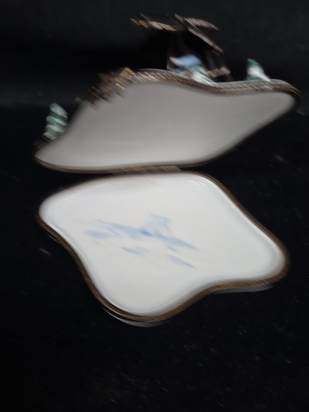 Hand Painted Limoges Trinket Box Polar Bears Butterfly France Peint Mein Rare