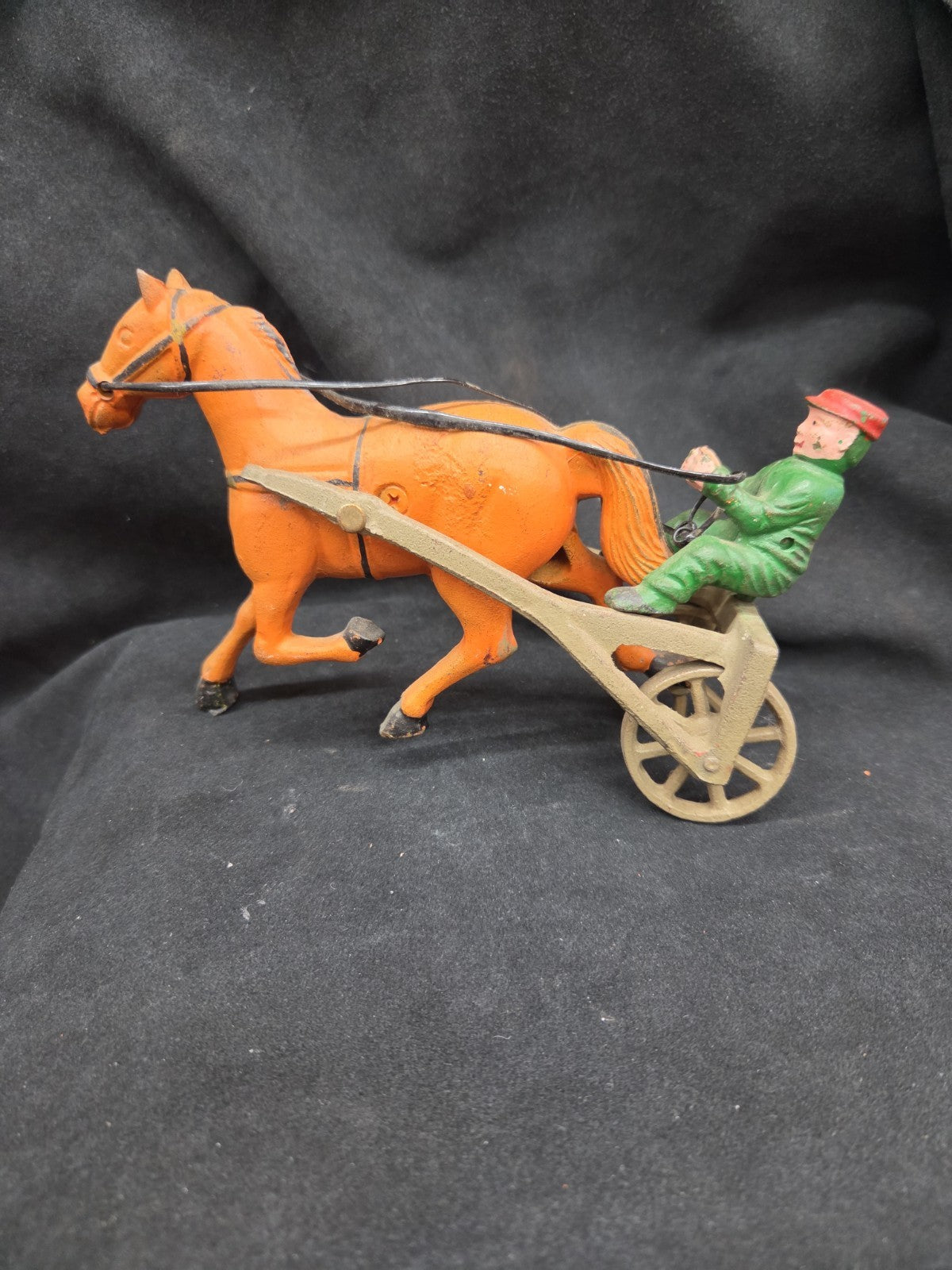 Vintage Cast Iron Horse with Sulky and Driver Toy
