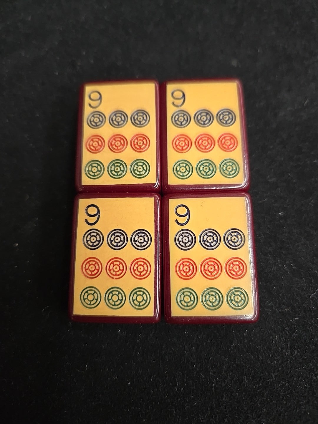 Four Enrobed Burgundy Bakelite Catalin Mahjong Tile Replacements | Nine Dot