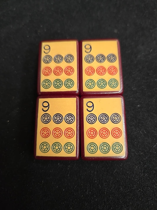 Four Enrobed Burgundy Bakelite Catalin Mahjong Tile Replacements | Nine Dot