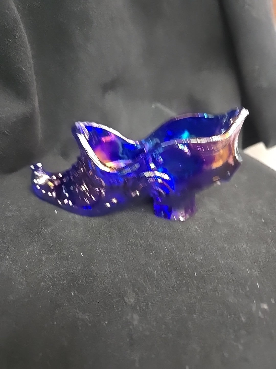 Vtg Mosser Carnival Glass Iridescent Cabbage Rose Slipper Excellent