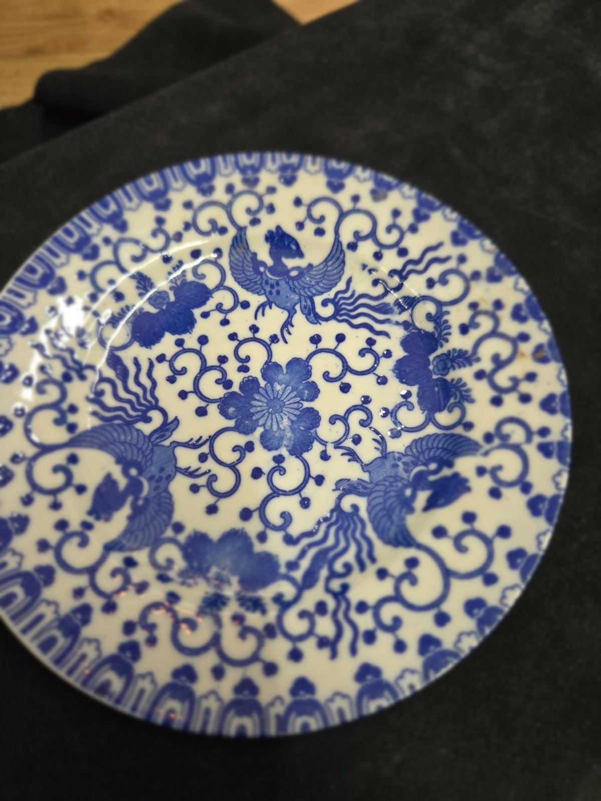Vintage Flying Phoenix l BLUE AND WHITE PLATE MADE IN JAPAN 