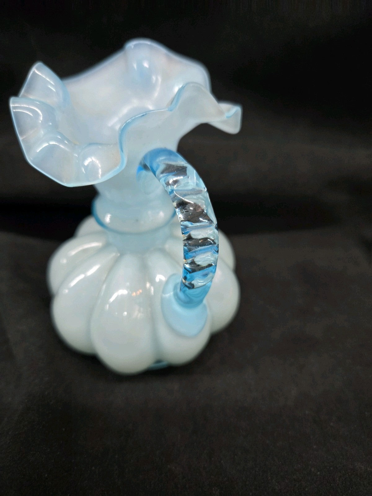 Fenton Blue Aqua Pitcher Ruffled Caged Glass