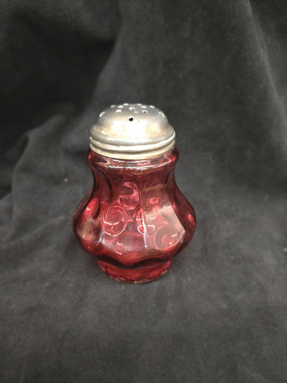 Vintage Fenton Glass Cranberry Pink Optic Thumbprint Sugar Shaker