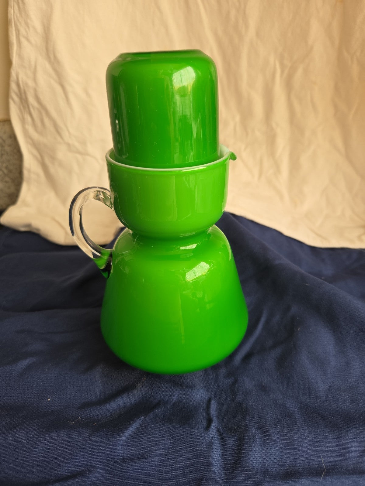 Vintage Carlo Moretti Murano Blown Art Glass Cased Green Tumble Up Set