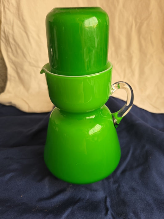 Vintage Carlo Moretti Murano Blown Art Glass Cased Green Tumble Up Set