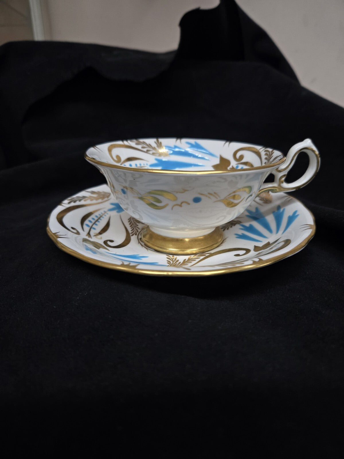 Tea Cup - Royal Chelsea England Bone China Turquoise & Gold Bird of Paradise