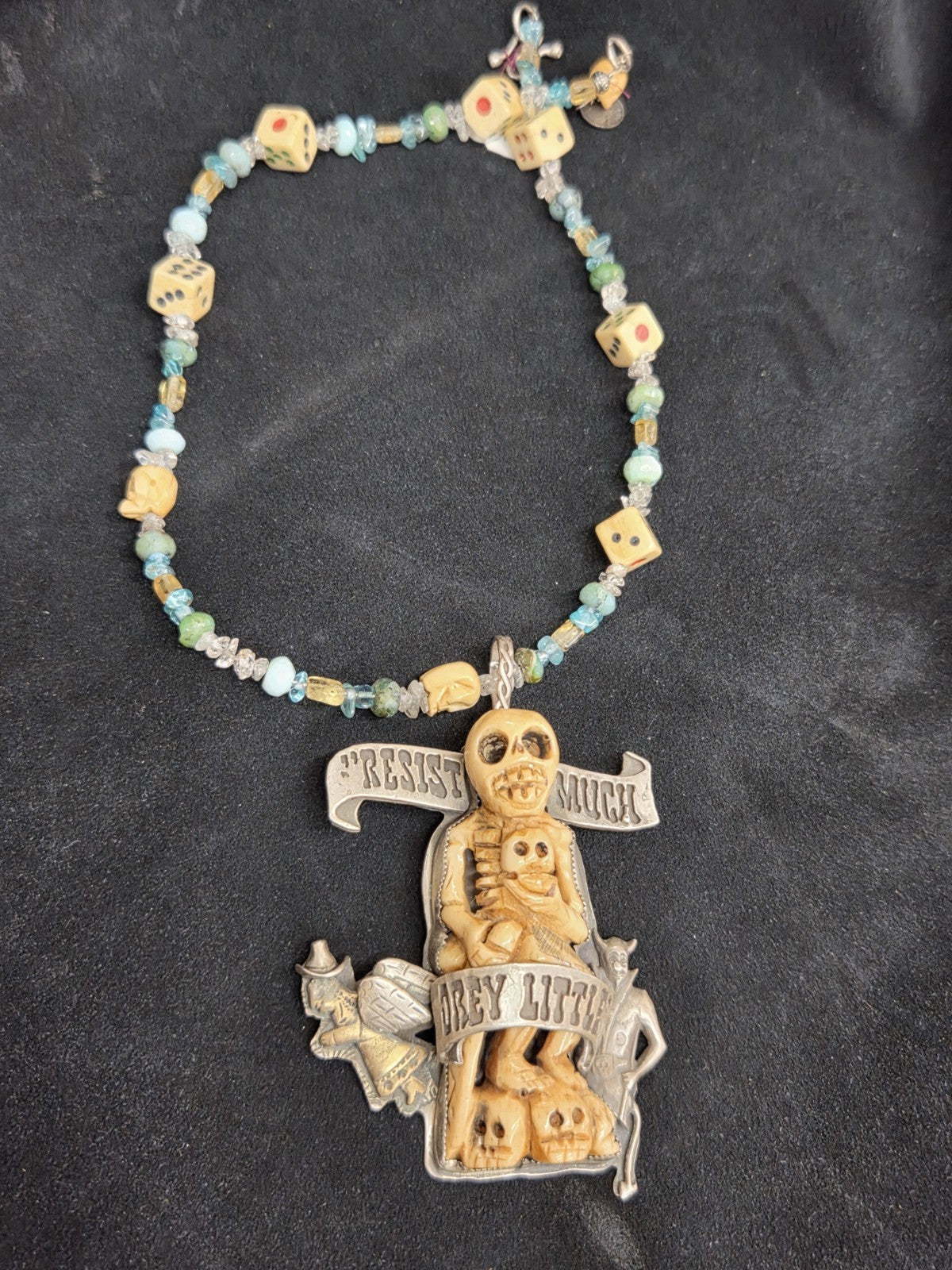 SWEET BIRD STUDIO Sterling and Bone Necklace and Pendant Resist Much Obey Little
