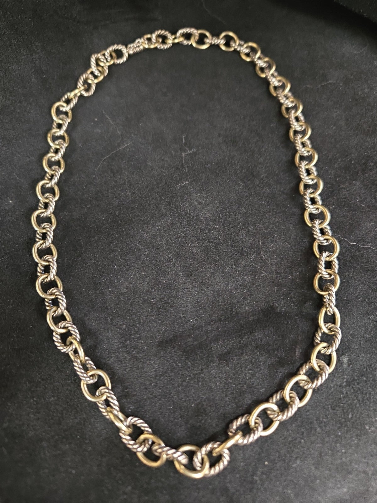 David Yurman Sterling Silver & 18K Gold Charm Oval Link Necklace 22” 