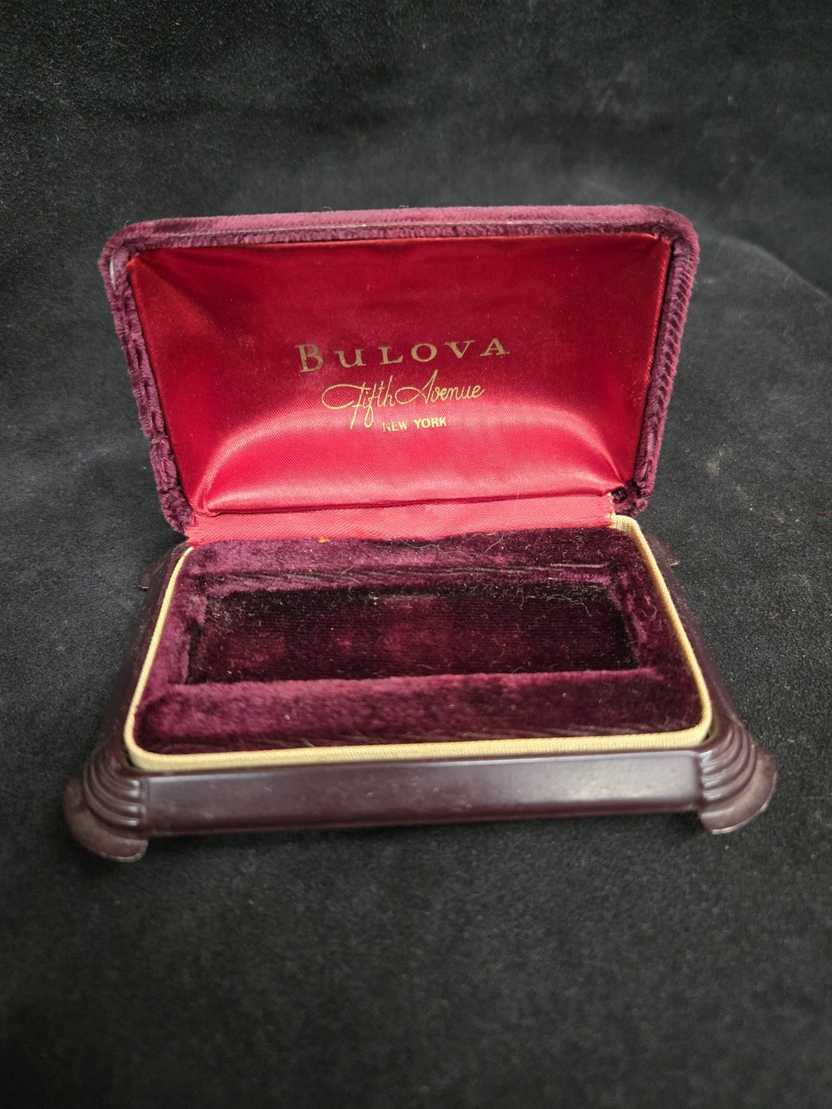 VINTAGE ART DECO BULOVA FIFTH AVE WATCH BOX ONLY BURGUNDY VELVET