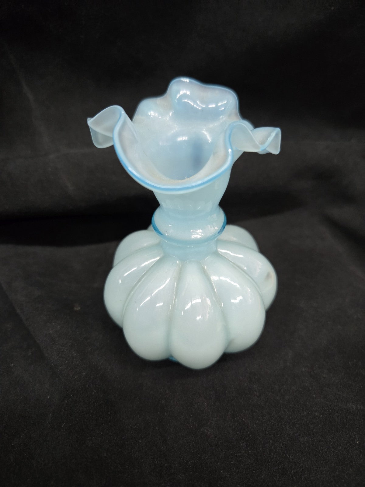 Fenton Blue Aqua Pitcher Ruffled Caged Glass