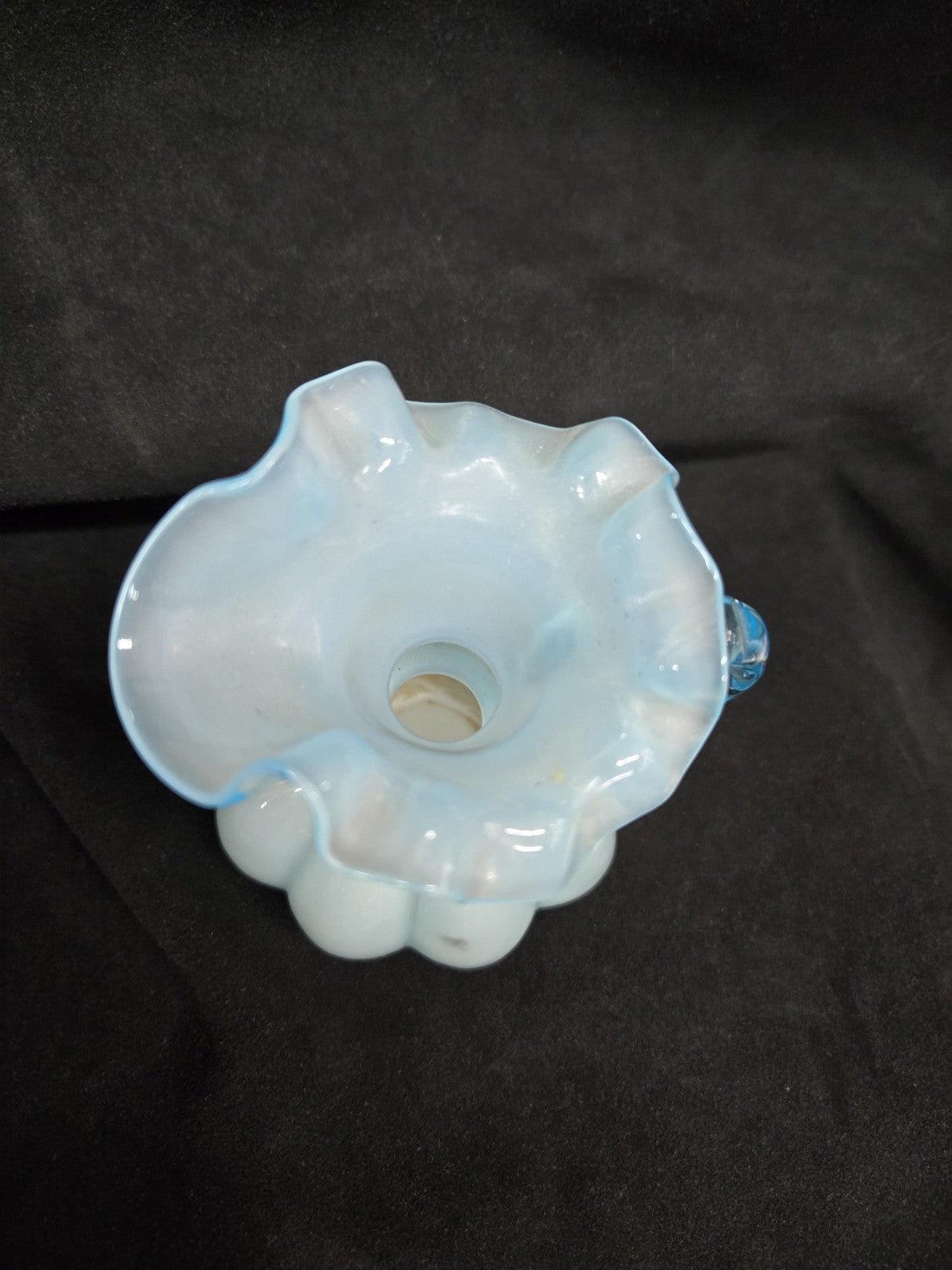 Fenton Blue Aqua Pitcher Ruffled Caged Glass