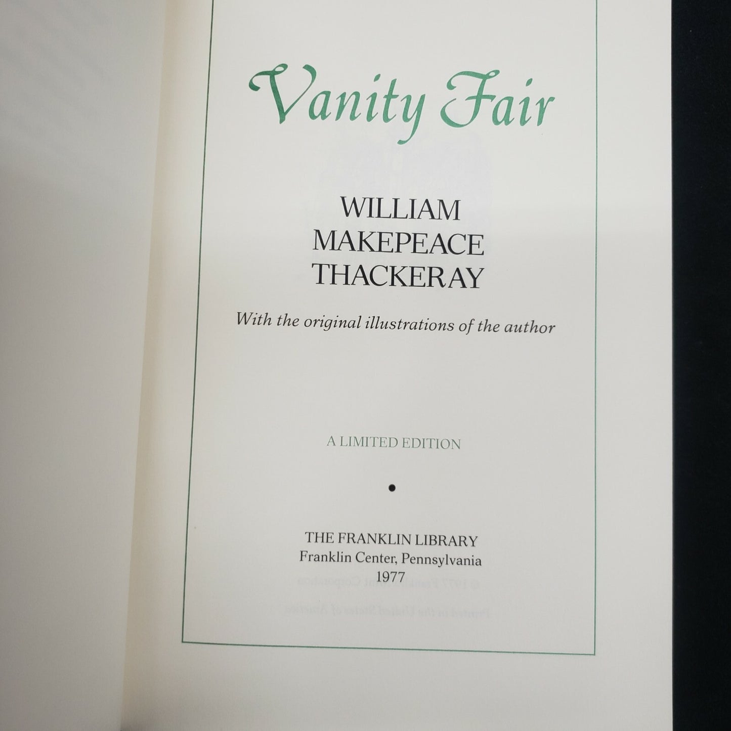 Vanity Fair, William Makepeace Thackeray Franklin Library 100 GREATEST BOOKS