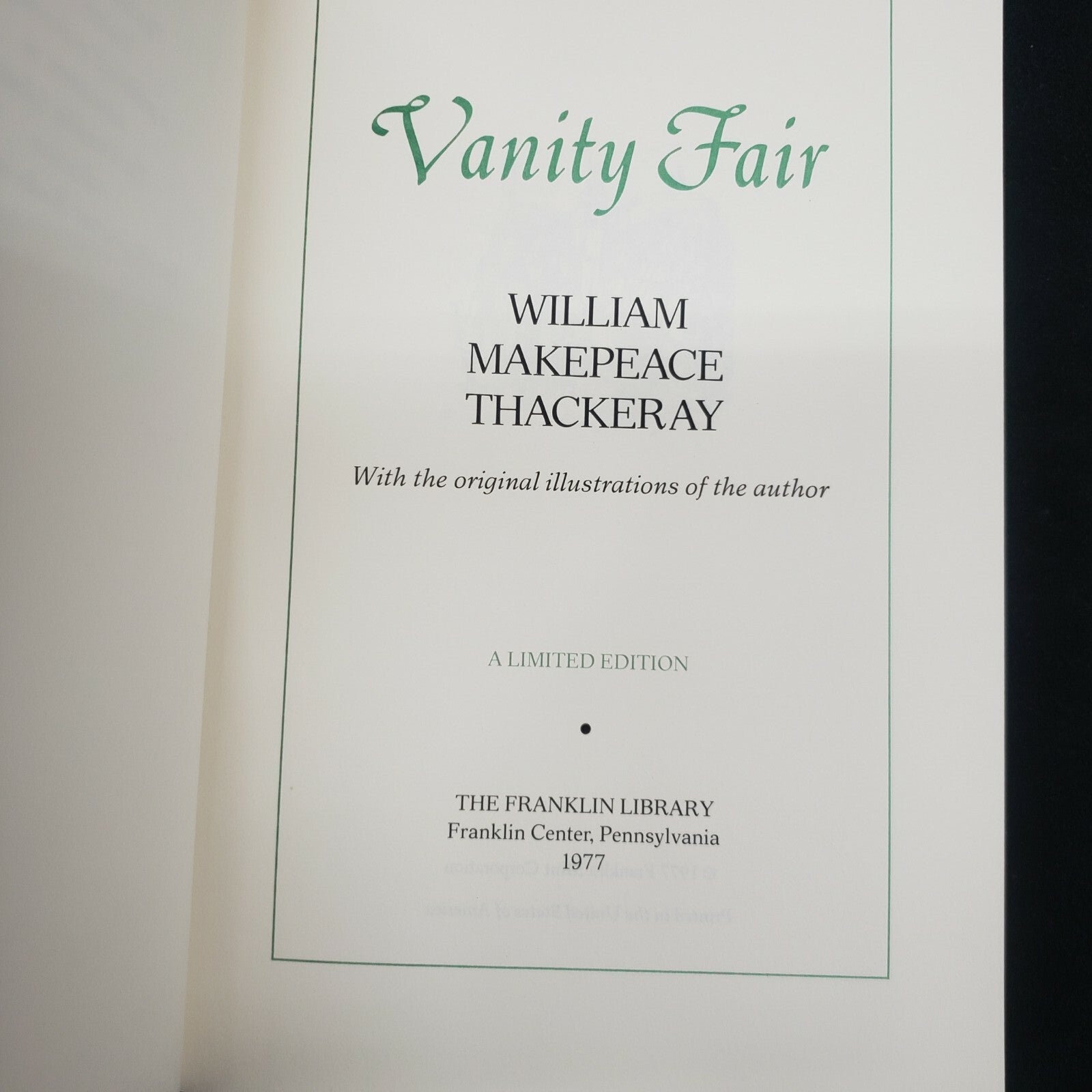 Vanity Fair, William Makepeace Thackeray Franklin Library 100 GREATEST BOOKS
