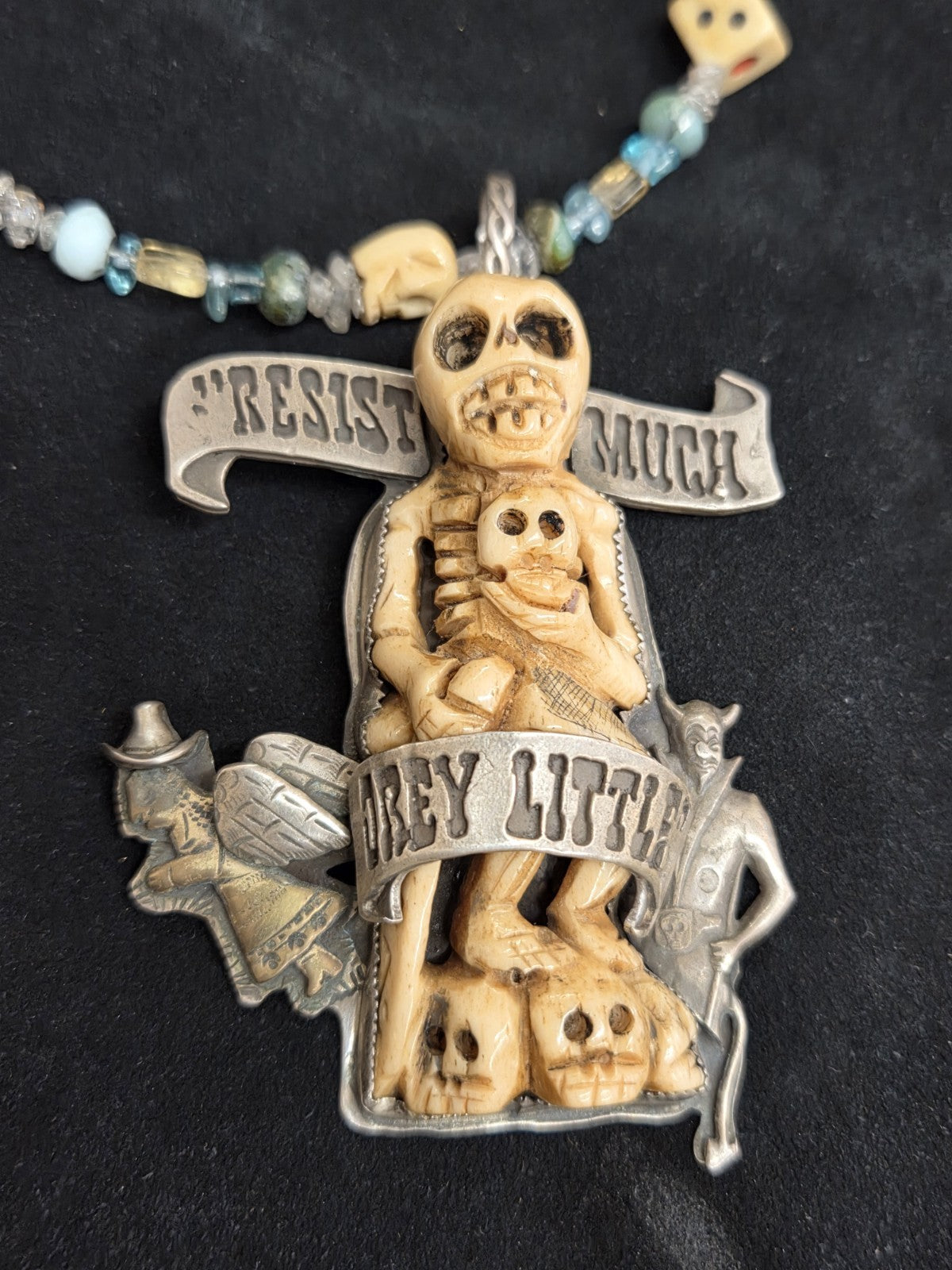 SWEET BIRD STUDIO Sterling and Bone Necklace and Pendant Resist Much Obey Little