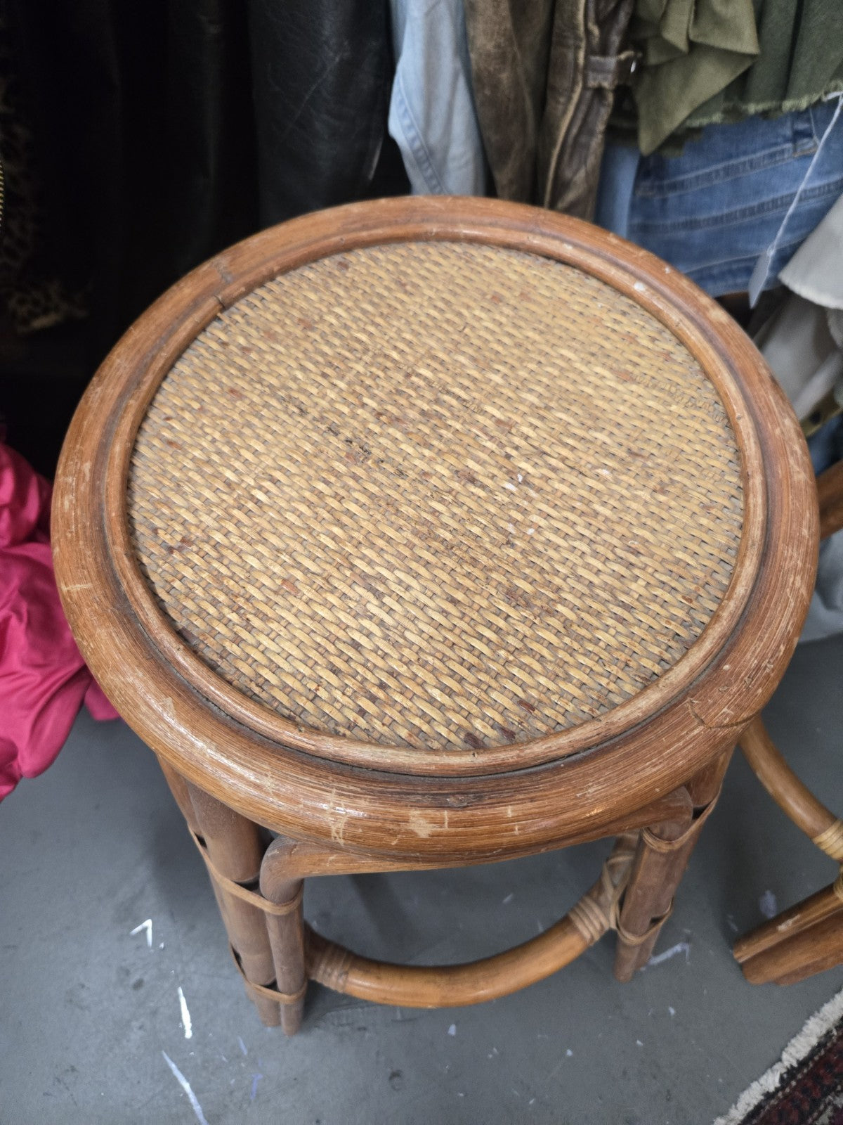 Pair Of Vintage Bent Bamboo Rattan Bar Stools