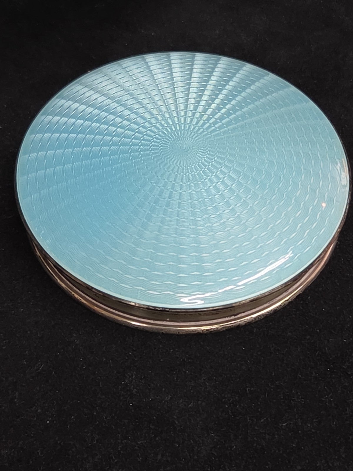Antique Art Nouvea Guilloche Enamel Sterling Lid Cut Glass Vanity Jar