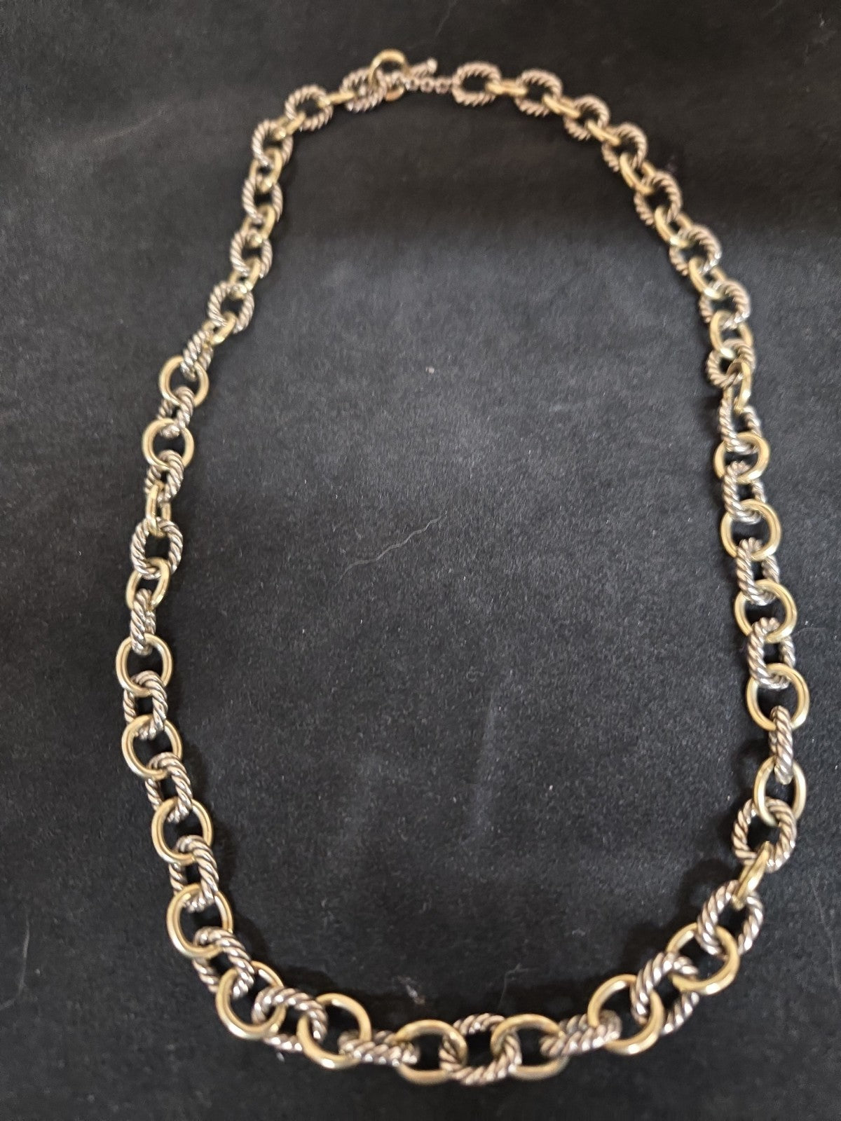 David Yurman Sterling Silver & 18K Gold Charm Oval Link Necklace 22” 