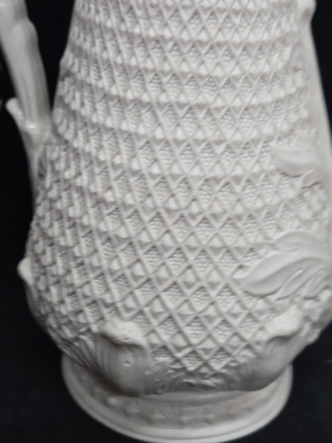 1850's White Stoneware Salt Glaze Relief Molded Water Jug Pitcher Victorian