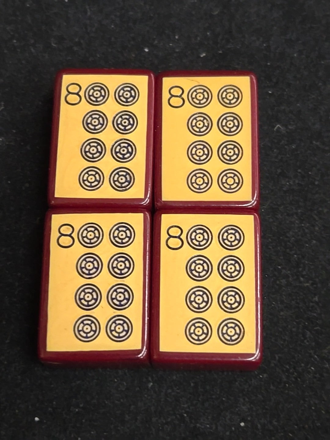 Four Enrobed Burgundy Bakelite Catalin Mahjong Tile Replacements | Eight Dot