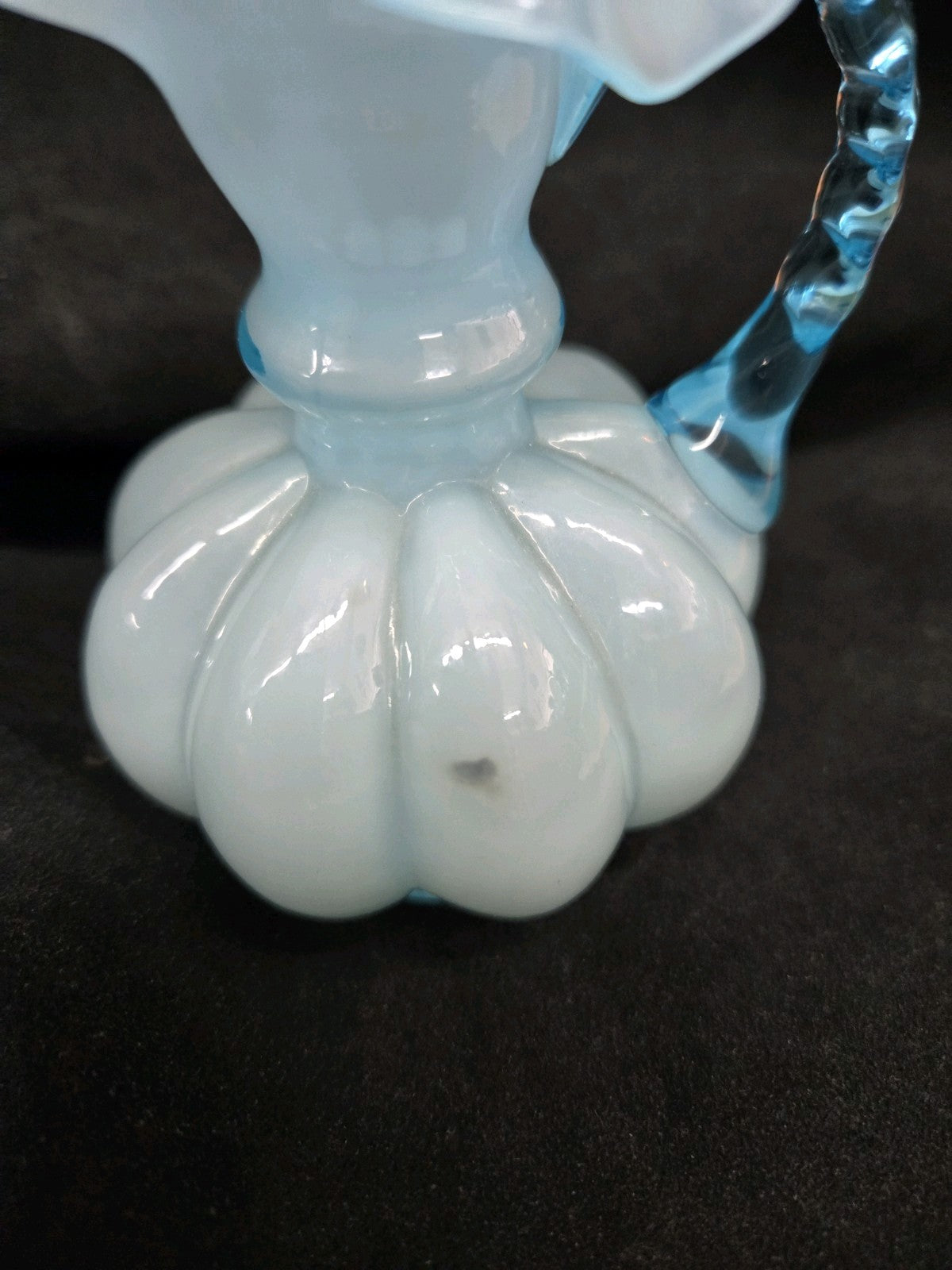 Fenton Blue Aqua Pitcher Ruffled Caged Glass